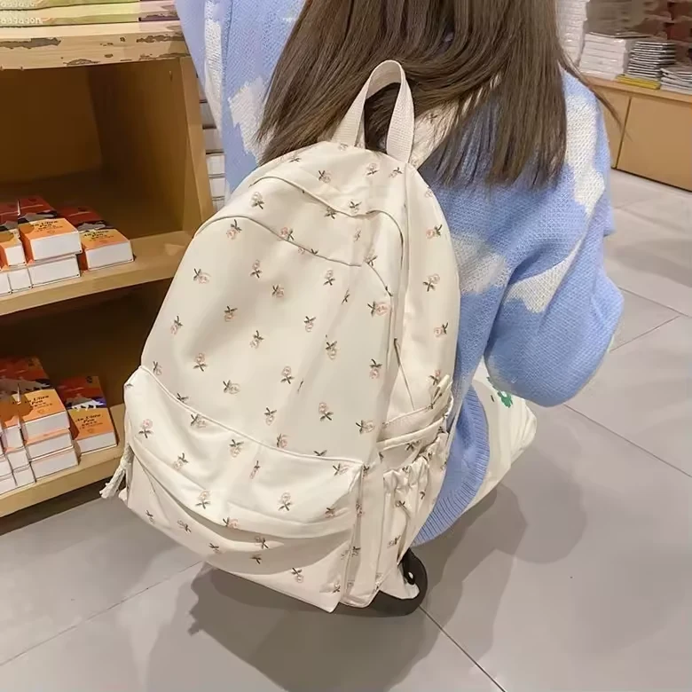 Floral Campus Backpack with Rope-Zipper Details product reference image