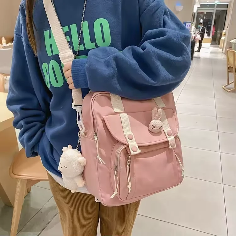 Nylon School Crossbody Bag with Rabbit Badge and Lamb Charm product reference image