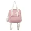Nylon School Crossbody Bag with Rabbit Badge and Lamb Charm Pink color SKU reference