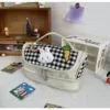 Rabbit-Print Nylon Top-Handle Bag with Zippered Storage Black & white check color SKU reference