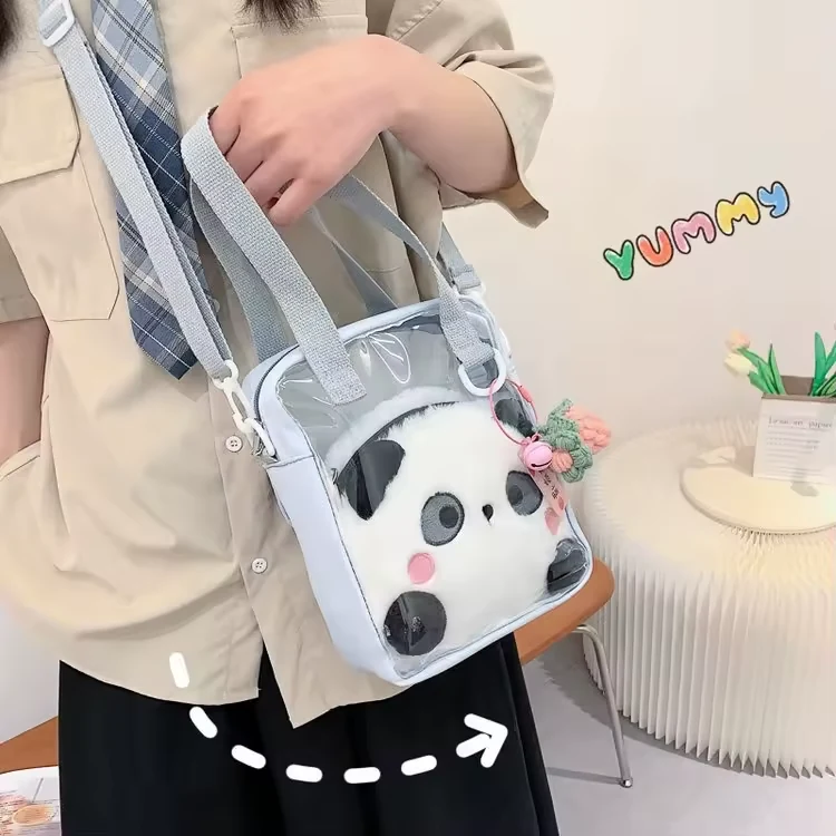 Panda-Print Checkerboard Crossbody Bag with Charm Options product reference image