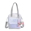 Panda-Print Checkerboard Crossbody Bag with Charm Options Blue bag color SKU reference