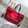 Nylon Color-Block Drawstring Travel Duffel with Soft Handles Red color SKU reference