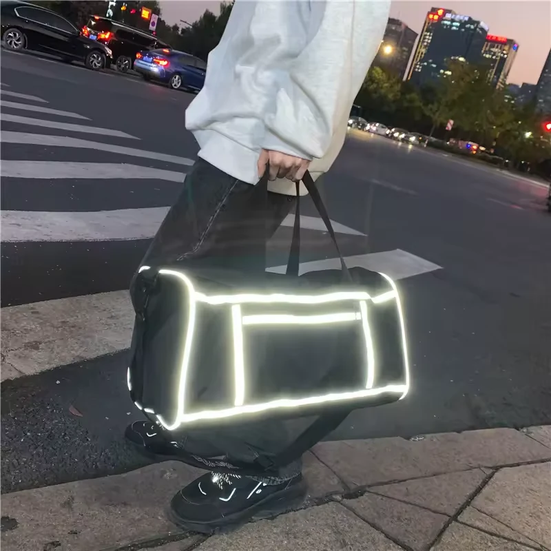 Foldable Oxford Gym Duffel with Reflective Detail and Side Mesh Pockets product reference image