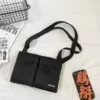 Lightweight Nylon Multi-Pocket Sling Bag Black color SKU reference