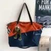 Nylon Color-Block Shoulder Tote with Pendant Orange color-block color SKU reference