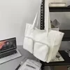 PU Leather Large Shoulder Tote with Pocket White color SKU reference