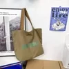 Canvas Letter-Print Shoulder Shopping Tote Khaki color SKU reference