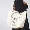 Canvas Tote with Cartoon Patch and Magnetic Closure Beige color SKU reference
