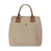 Canvas Tote with Double Shoulder Straps and Front Button Pocket Khaki color SKU reference