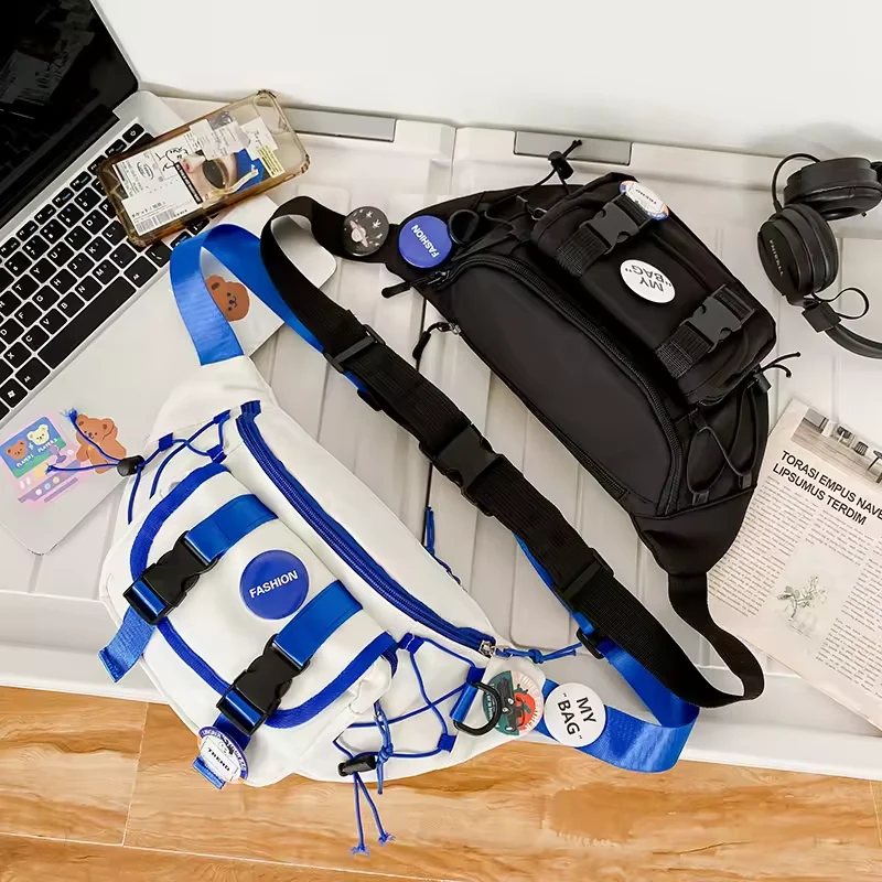 Nylon Waist Bag with Elastic Side Pockets and Double Front Pockets product reference image