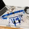 Nylon Waist Bag with Elastic Side Pockets and Double Front Pockets White color SKU reference