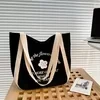 Canvas Tote with Magnetic Snap Pocket and Double Shoulder Straps Black color SKU reference
