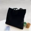 Striped Plush Shoulder Tote with Large-Capacity Profile Black color SKU reference