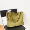 Striped Plush Shoulder Tote with Large-Capacity Profile Green color SKU reference