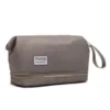 Double-Layer Polyester Travel Cosmetic Bag with Top Handle Brown color SKU reference