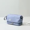 Double-Layer Polyester Travel Cosmetic Bag with Top Handle Light blue color SKU reference