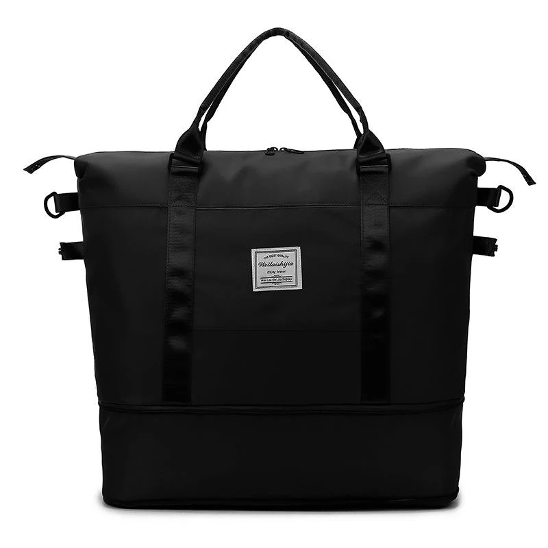 Expandable Nylon Travel and Gym Bag in Two Sizes Black color SKU reference