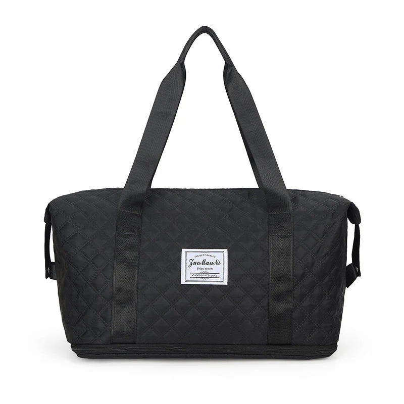 Quilted Expandable Nylon Weekender Tote with Trolley Holder Black color SKU reference