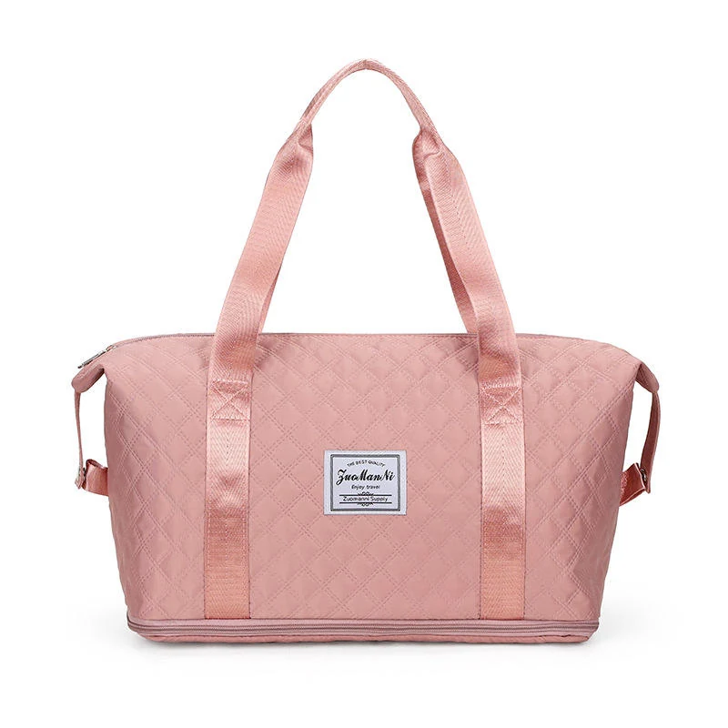 Quilted Expandable Nylon Weekender Tote with Trolley Holder Pink color SKU reference
