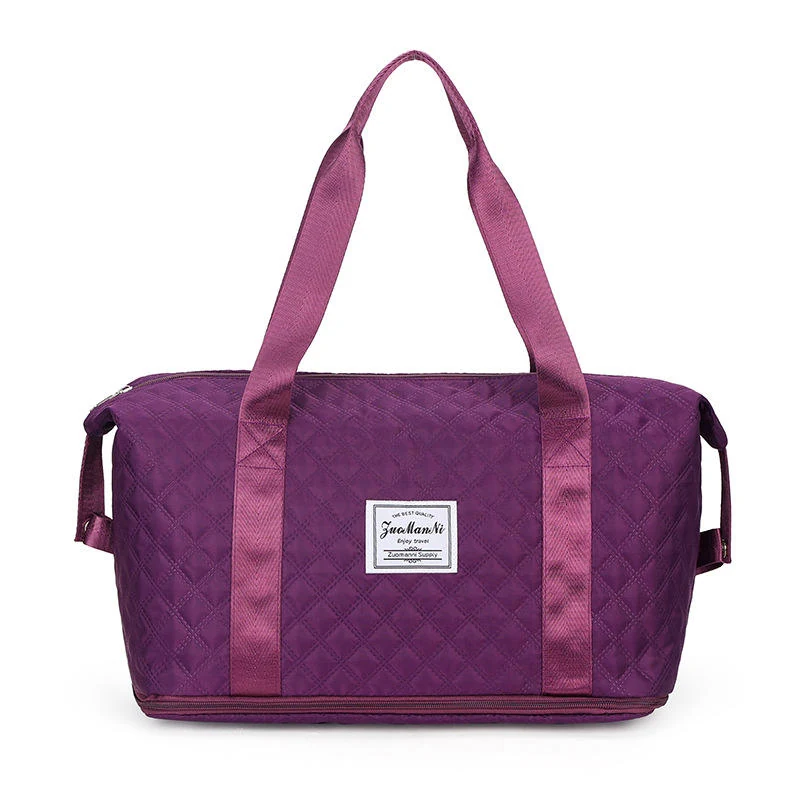 Quilted Expandable Nylon Weekender Tote with Trolley Holder Dark purple color SKU reference