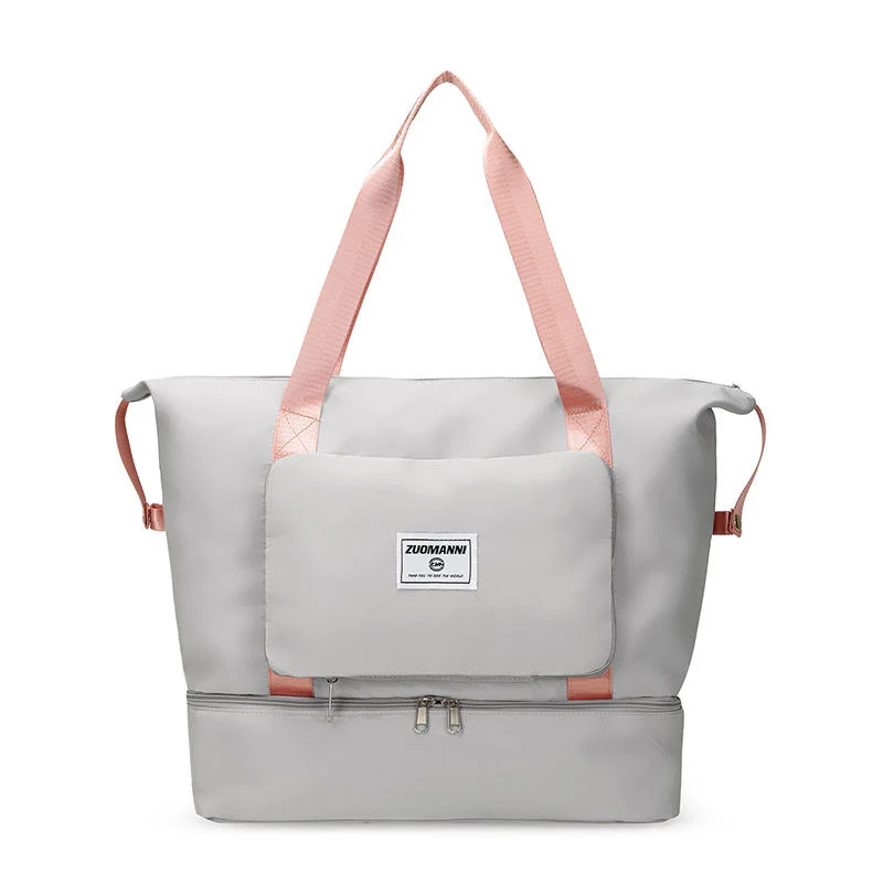 Foldable Nylon Gym Tote with Dry-Wet and Shoe Pockets Grey color SKU reference