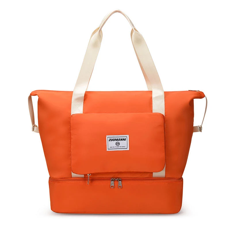 Foldable Nylon Gym Tote with Dry-Wet and Shoe Pockets Orange color SKU reference