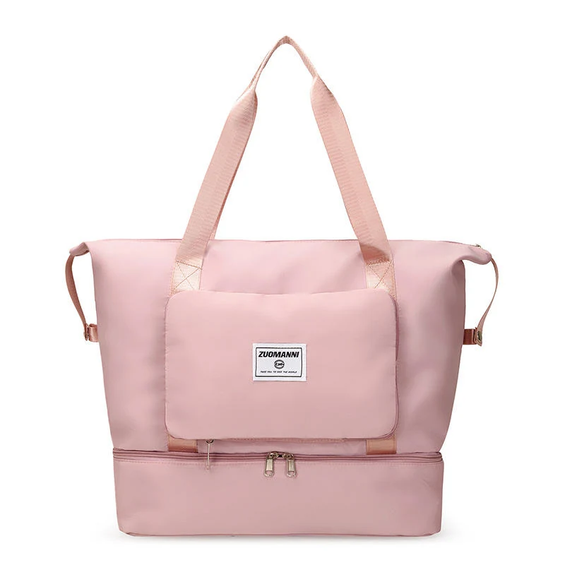Foldable Nylon Gym Tote with Dry-Wet and Shoe Pockets Light pink color SKU reference