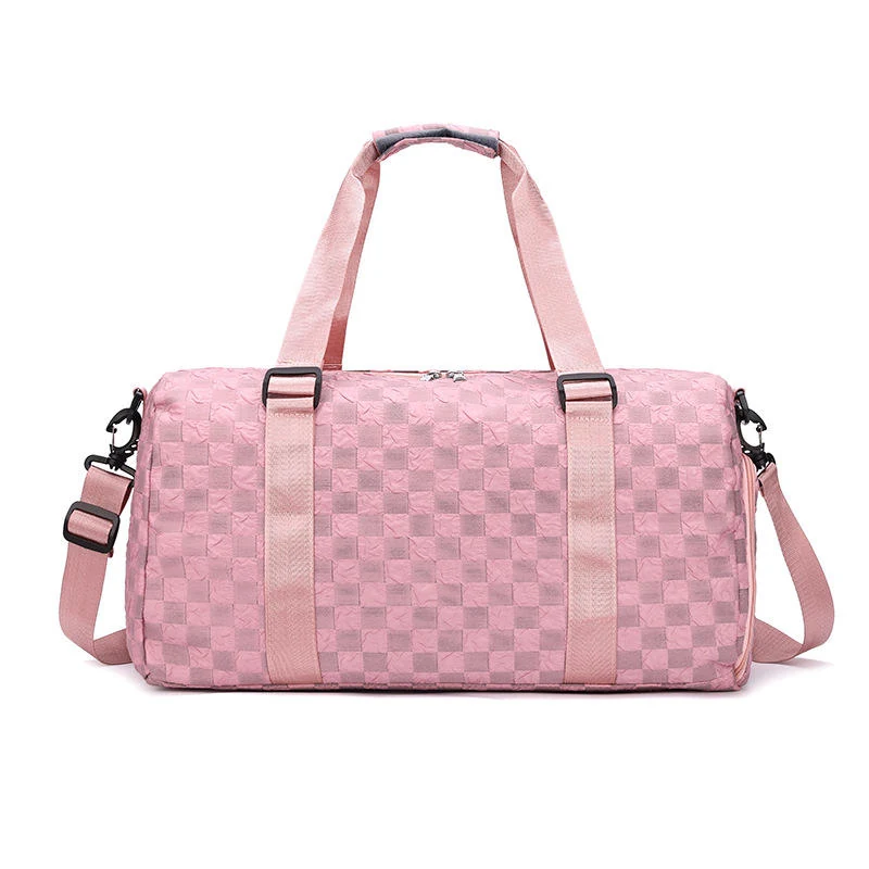 Wrinkle-Lattice Nylon Travel Duffel with Shoe Storage Pink color SKU reference