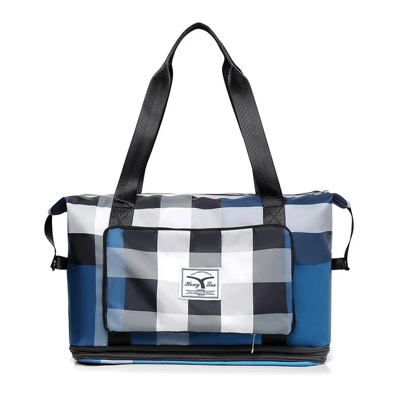 Plaid Expandable Foldable Nylon Travel Duffel Blue color SKU reference