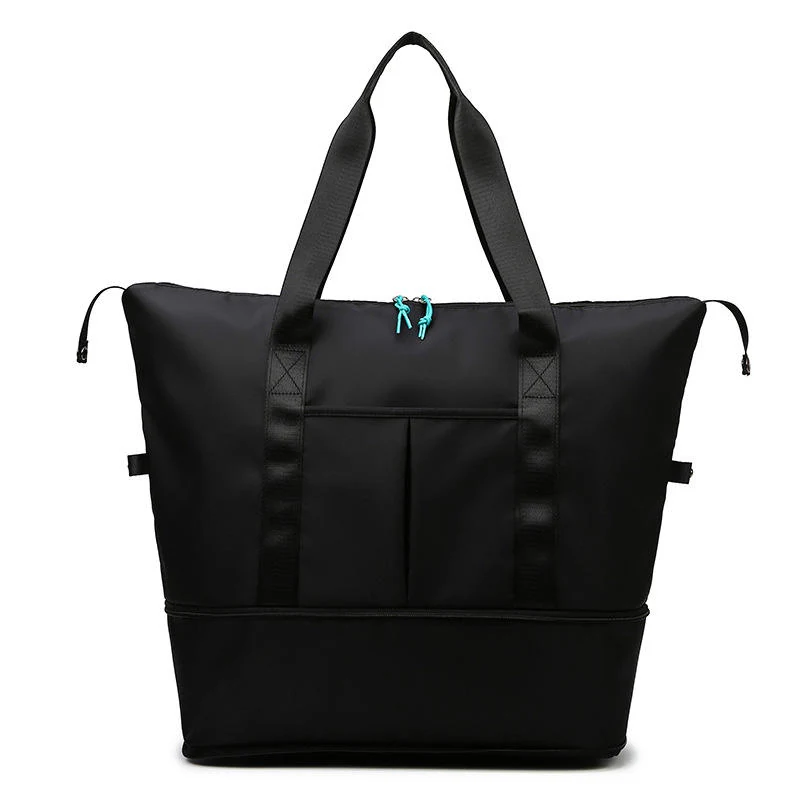 Expandable Nylon Gym Tote with Double Zippers and Trolley Holder Black color SKU reference