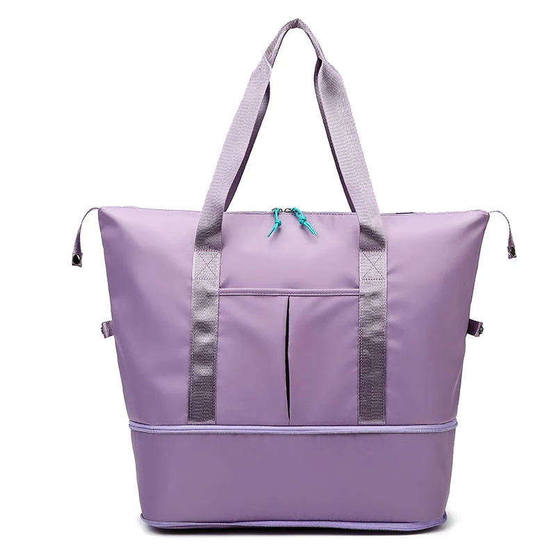 Expandable Nylon Gym Tote with Double Zippers and Trolley Holder Purple color SKU reference