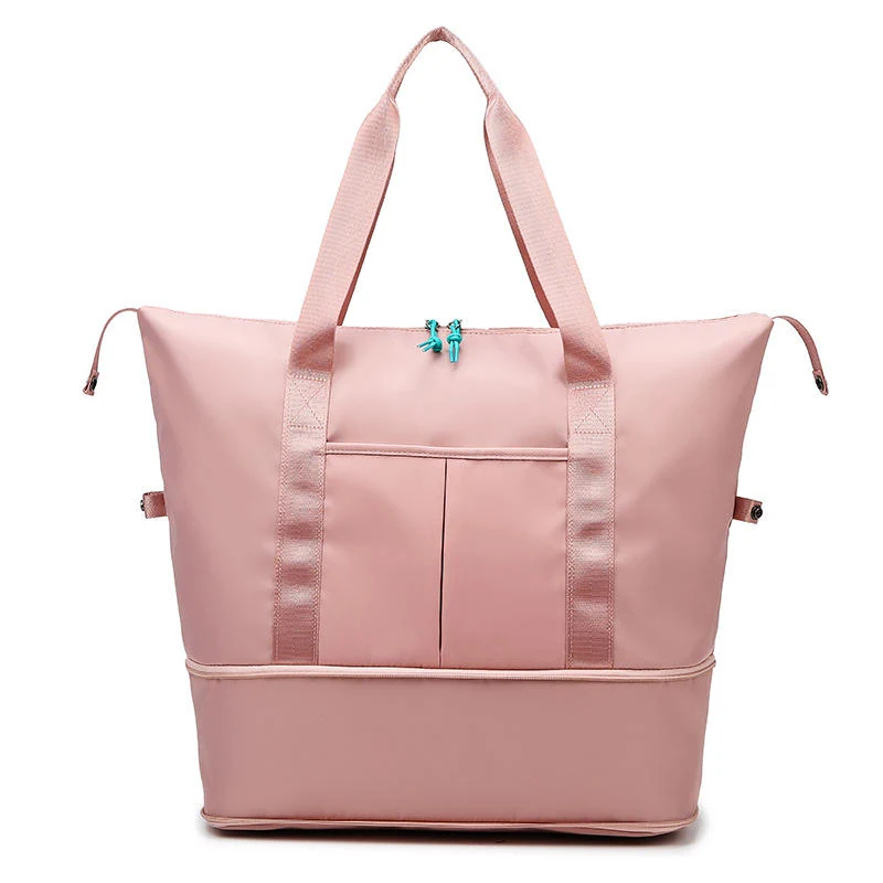 Expandable Nylon Gym Tote with Double Zippers and Trolley Holder Pink color SKU reference