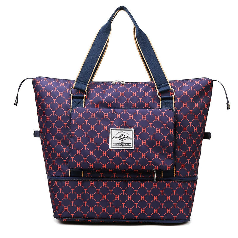 Foldable Printed Nylon Gym & Travel Duffel Dark blue color SKU reference