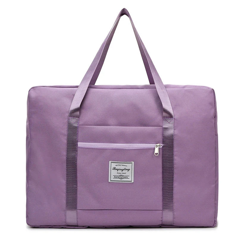 Square Nylon Travel Tote with Zipper Pocket and Trolley Holder Purple color SKU reference