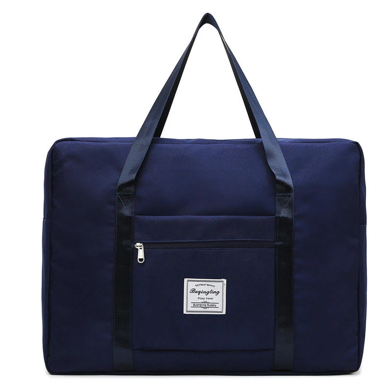 Square Nylon Travel Tote with Zipper Pocket and Trolley Holder Dark blue color SKU reference
