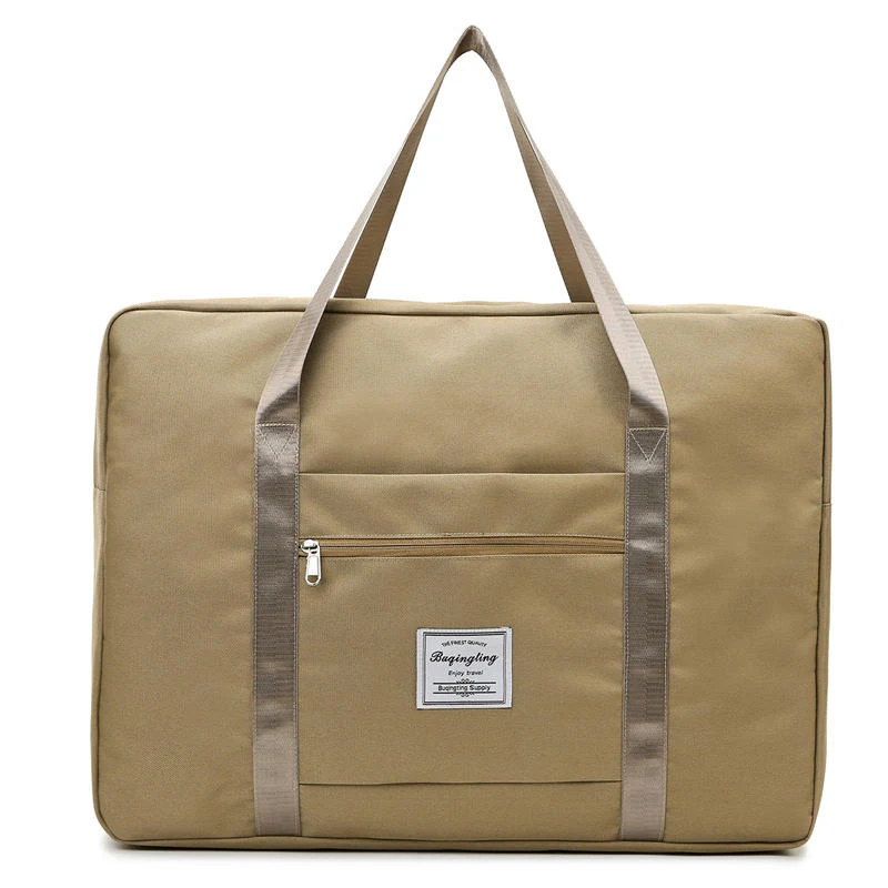 Square Nylon Travel Tote with Zipper Pocket and Trolley Holder Khaki color SKU reference