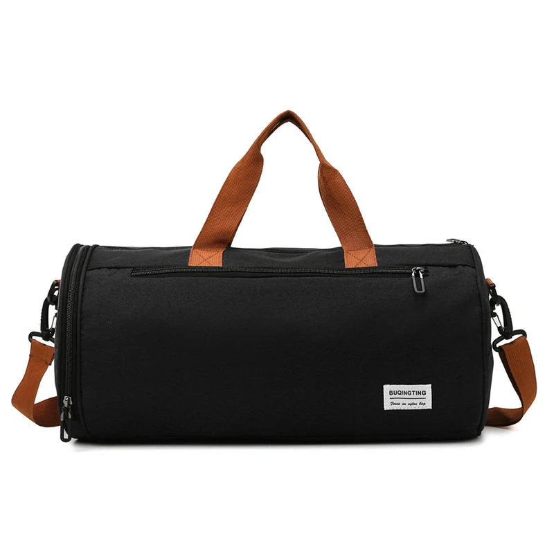 Cylindrical Nylon Gym & Travel Duffel with Shoe Compartment Black color SKU reference