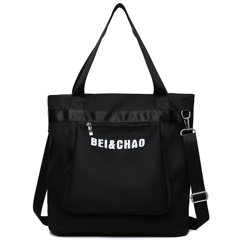 Nylon Gym & Travel Tote with External Zipper Pocket Black color SKU reference