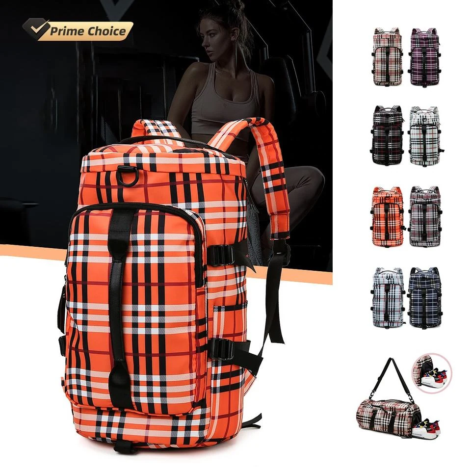 Plaid Gym & Travel Bag with Shoe Compartment product reference image