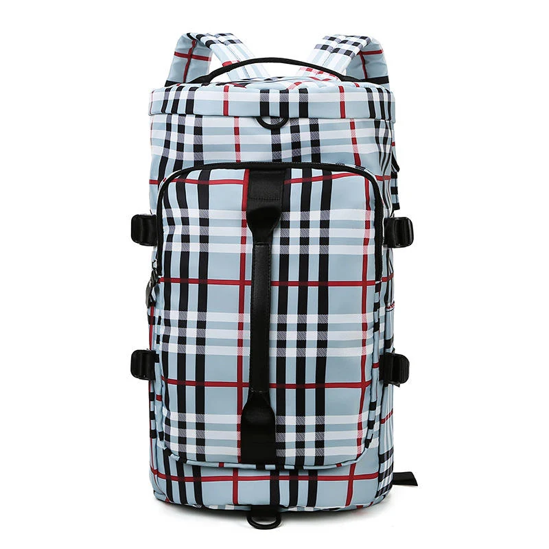Plaid Gym & Travel Bag with Shoe Compartment Light blue color SKU reference