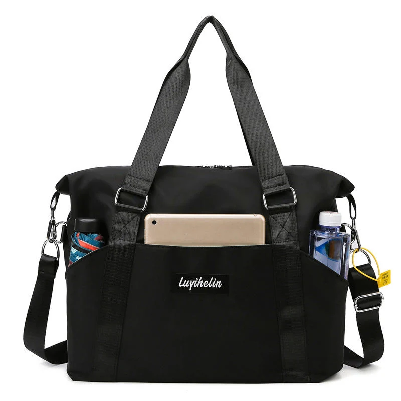 Foldable Nylon Gym Duffel with Luggage Sleeve Black color SKU reference