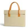 15-Inch Nylon Laptop Tote with Magnetic Flap and PU Handles Khaki color SKU reference