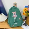 Cartoon Bear School Backpack with Double Zips and Elastic Side Pockets Green color SKU reference