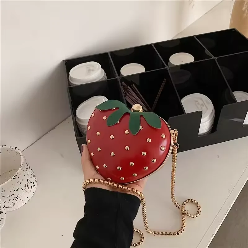 Strawberry-Shaped PU Mini Crossbody Bag with Chain Strap product reference image