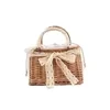 Woven Bamboo Bucket Tote with Pearl-Style Handle Natural woven color SKU reference