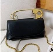 PU Mini Crossbody Bag with Paperclip-Style Hardware Black color SKU reference