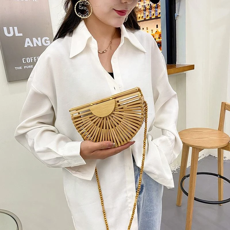 Bamboo Fan-Shape Mini Handbag in Two Sizes product reference image