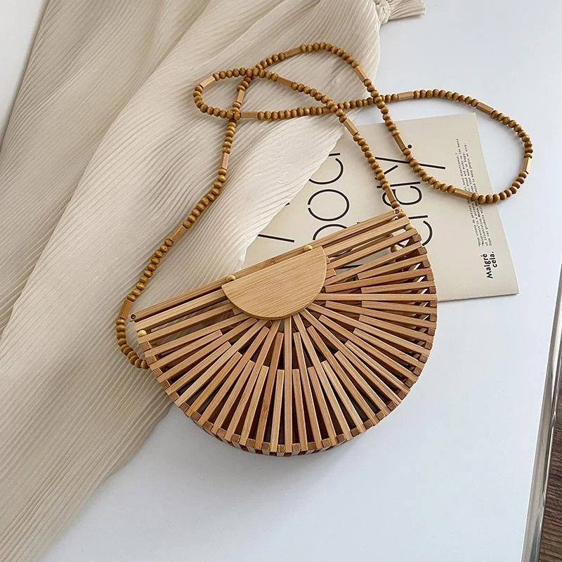 Bamboo Fan-Shape Mini Handbag in Two Sizes Large color SKU reference