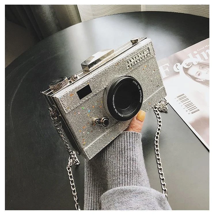 Sequined Camera-Style Metal-Frame Mini Evening Bag product reference image